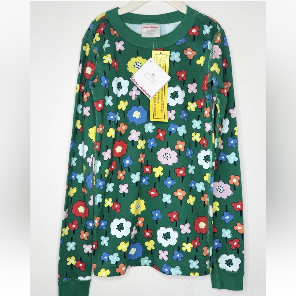 Hanna Andersson Girls Green Flower Print Pajama Cotton Shirt Top 12 NEW Rainbow